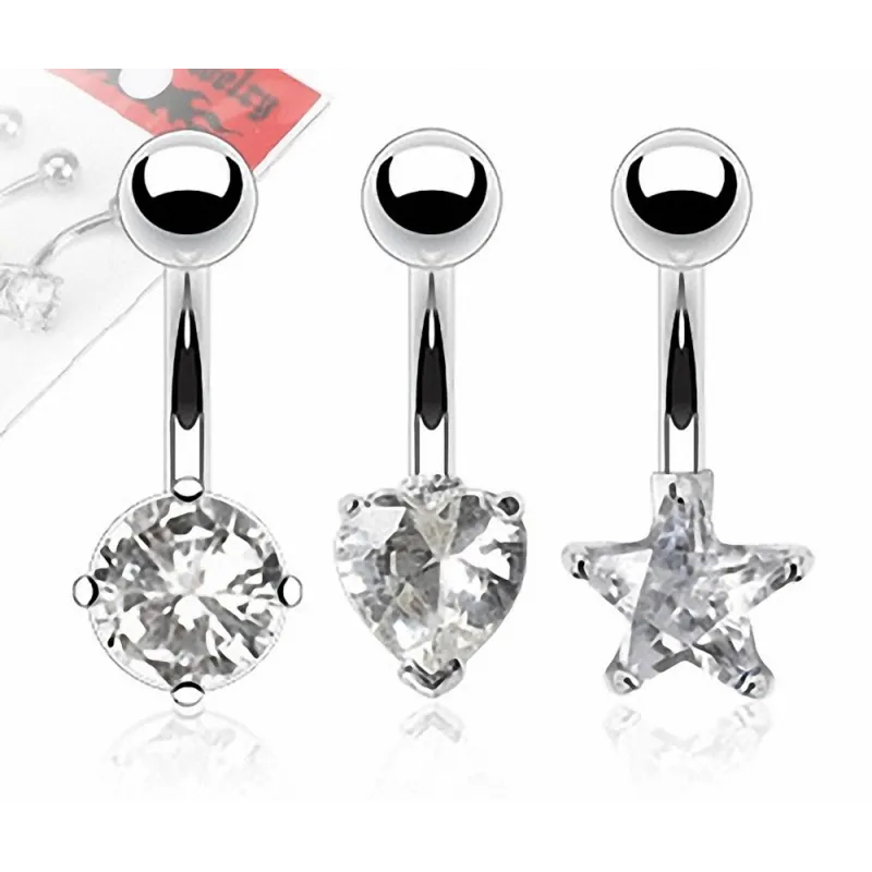 Lot de 3 Piercing Nombril Pierres Cubic Zirconium Claires