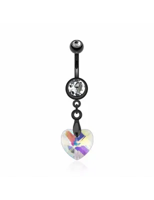 Piercing nombril Noir IP Crystal Prisme Coeur