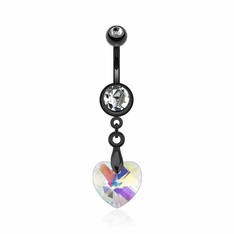 Piercing nombril Noir IP Crystal Prisme Coeur