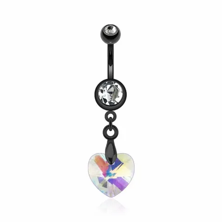 Piercing nombril Noir IP Crystal Prisme Coeur