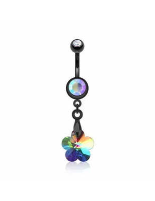 Piercing nombril Noir IP Crystal Prisme Fleur