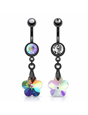 Piercing nombril Noir IP Crystal Prisme Fleur