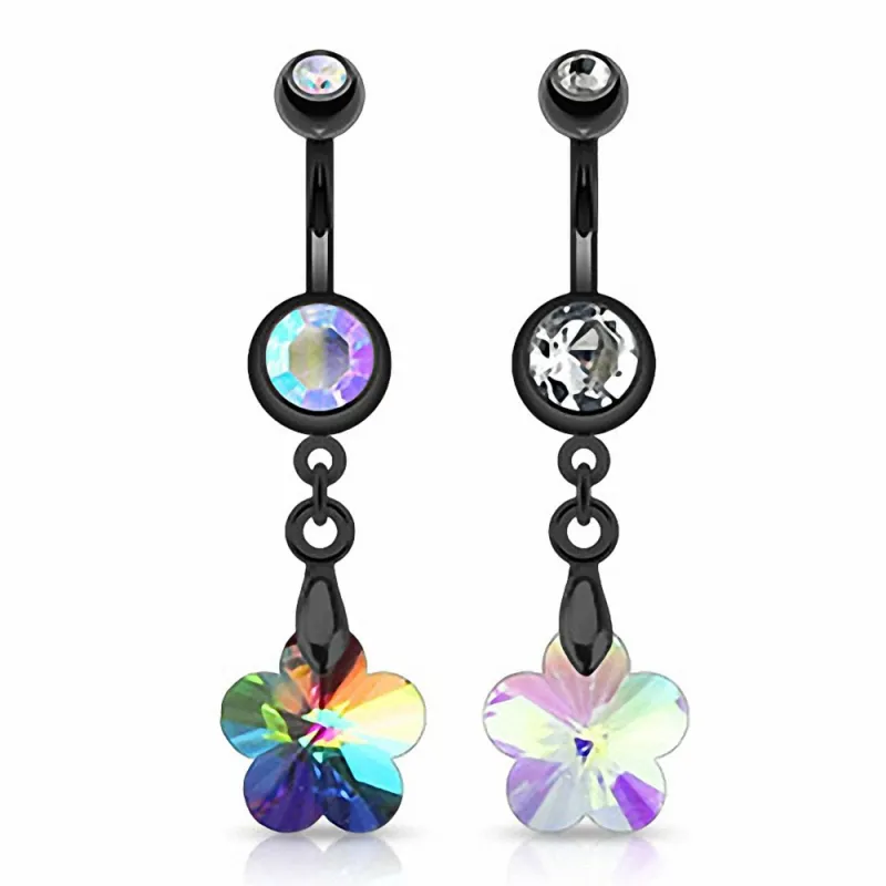 Piercing nombril Noir IP Crystal Prisme Fleur