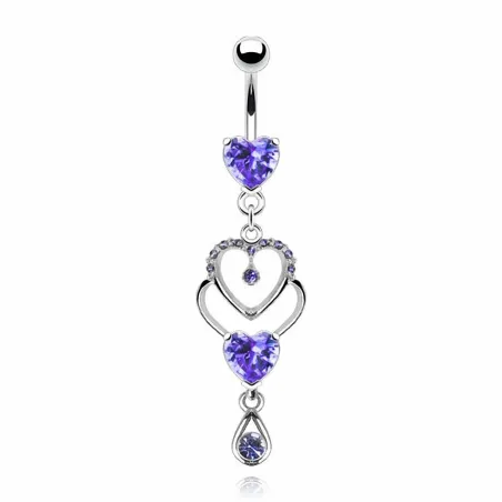 Piercing nombril Triple Coeurs et Larme