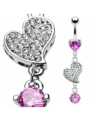 Piercing nombril acier Coeur Rose