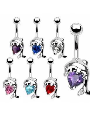 Piercing Nombril Dauphin et Gemme Coeur