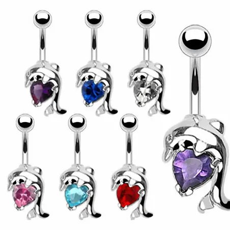 Piercing Nombril Dauphin et Gemme Coeur