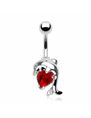 Piercing Nombril Dauphin et Gemme Coeur