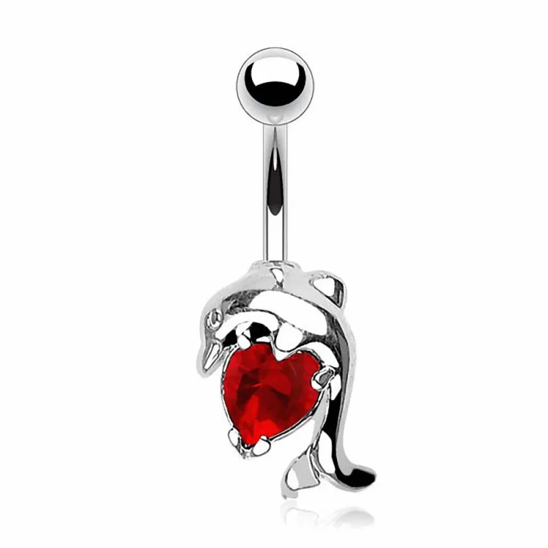 Piercing Nombril Dauphin et Gemme Coeur