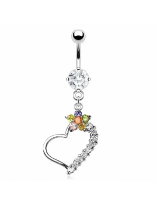 Piercing nombril acier chirurgical Fleur et Coeur