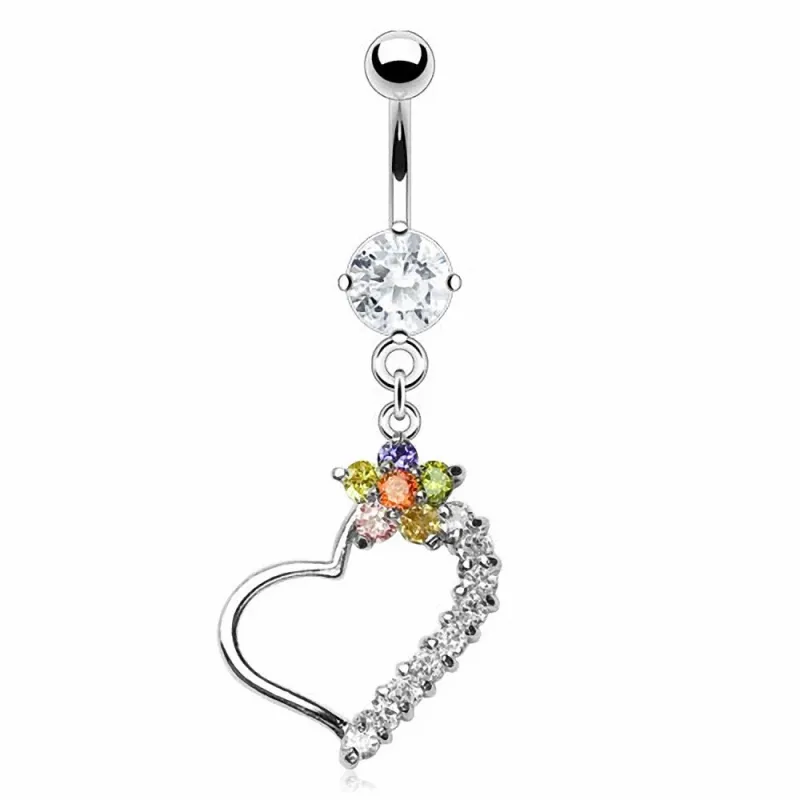 Piercing nombril acier chirurgical Fleur et Coeur
