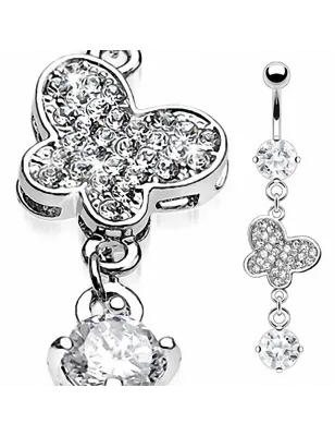 Piercing nombril acier chirurgical Papillon Gemmes