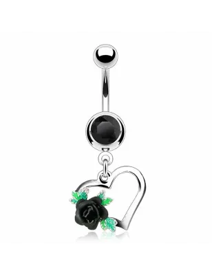 Piercing Nombril Pendentif Coeur et Rose