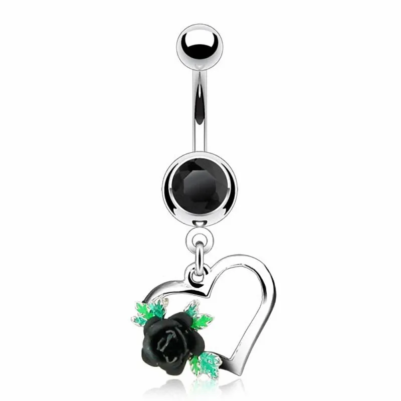 Piercing Nombril Pendentif Coeur et Rose