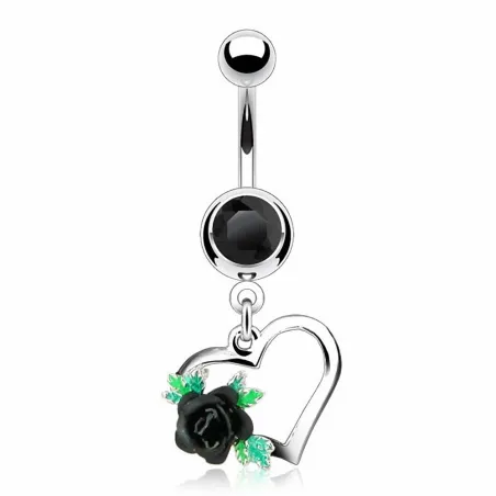 Piercing Nombril Pendentif Coeur et Rose