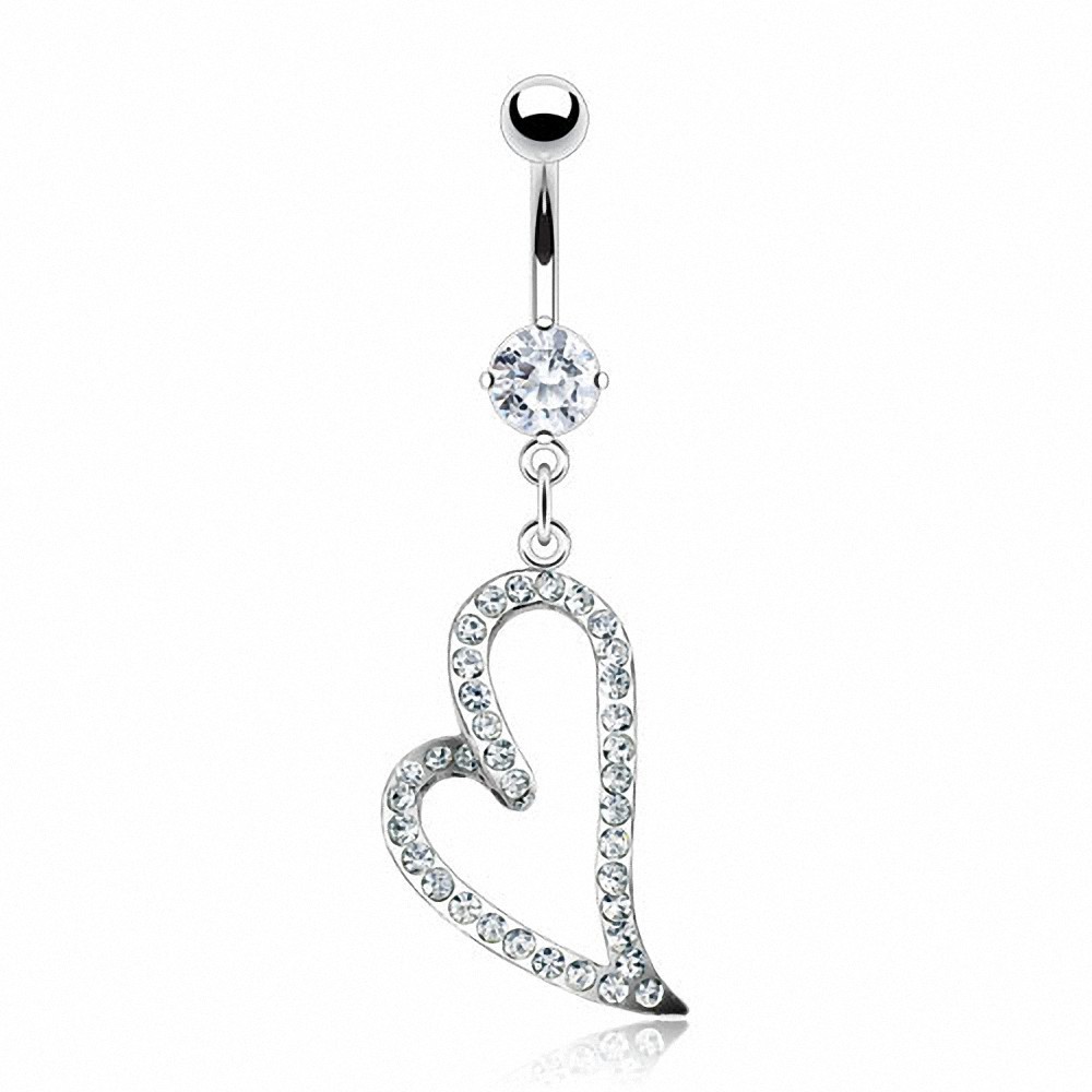Piercing De Ombligo De Acero Quirúrgico Con Corazón De Piedras Preciosas