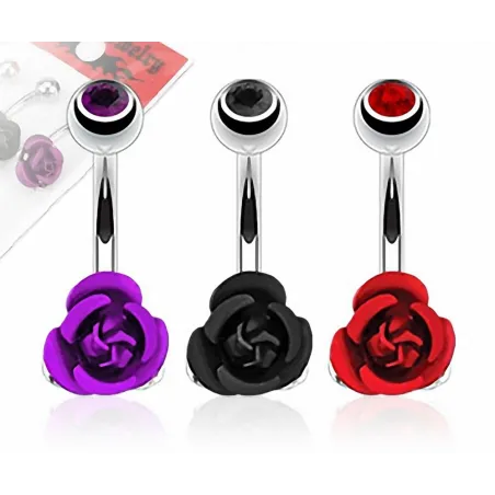Lot de 3 Piercing Nombril Acier Chirurgical Rose Métallique