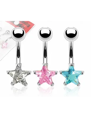Lot de 3 Piercing Nombril Acier Chirurgical Gemme Etoile