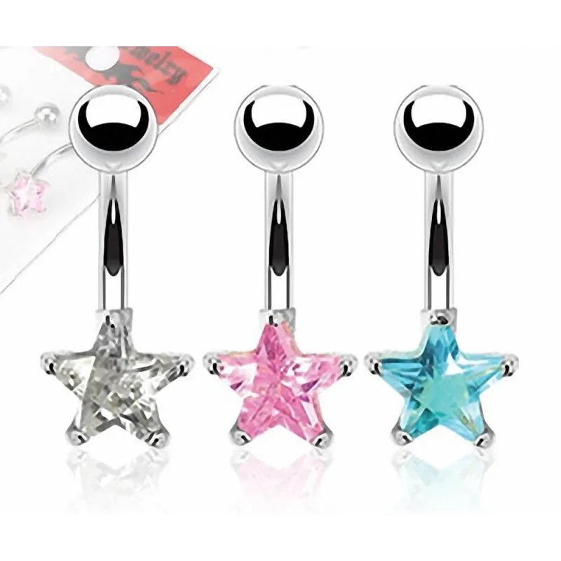 Lot de 3 Piercing Nombril Acier Chirurgical Gemme Etoile