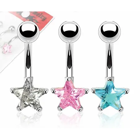 Lot de 3 Piercing Nombril Acier Chirurgical Gemme Etoile