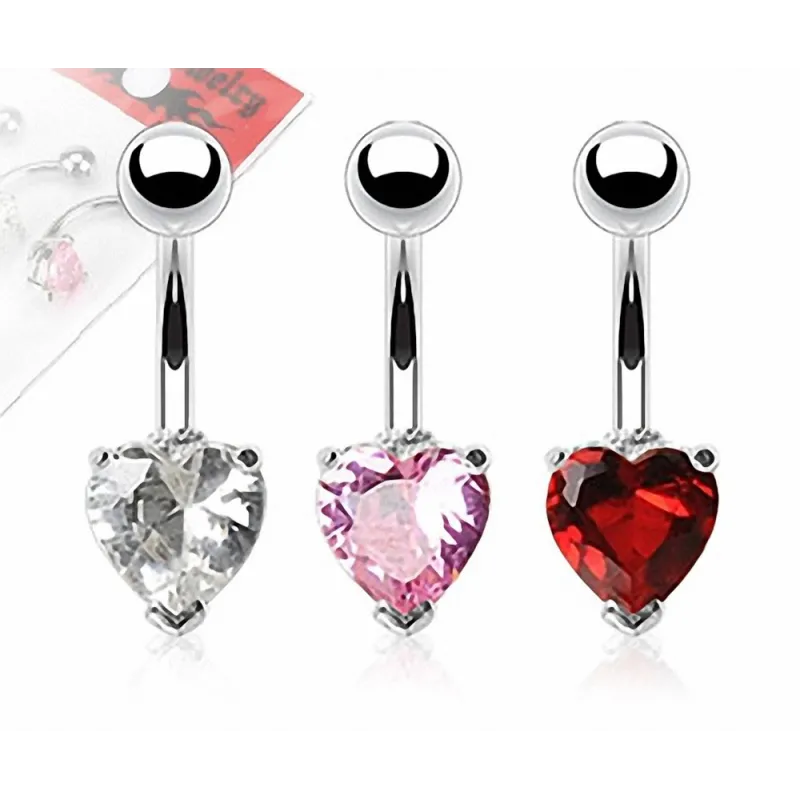 Lot de 3 Piercing Nombril Acier Chirurgical Gemme Coeur
