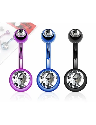 Lot de 3 Piercing Nombril Titanium Double Gemmes