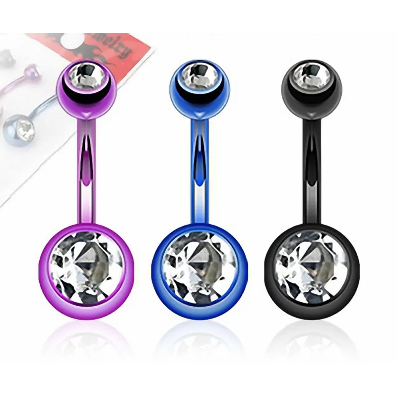 Lot de 3 Piercing Nombril Titanium Double Gemmes