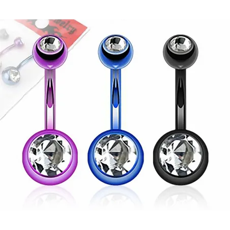 Lot de 3 Piercing Nombril Titanium Double Gemmes