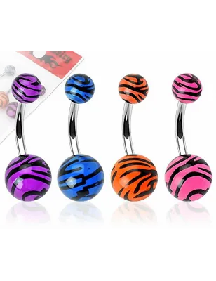 Lot de 4 Piercing Nombril Boules Acrylique Tigrées