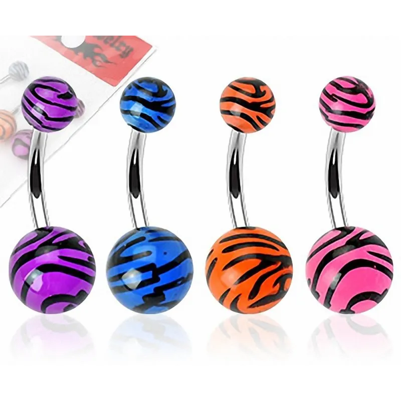 Lot de 4 Piercing Nombril Boules Acrylique Tigrées