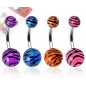 Lot de 4 Piercing Nombril Boules Acrylique Tigrées