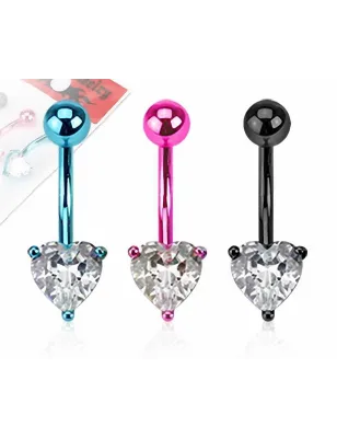 Lot de 3 Piercing Nombril Titanium Gemme Coeur
