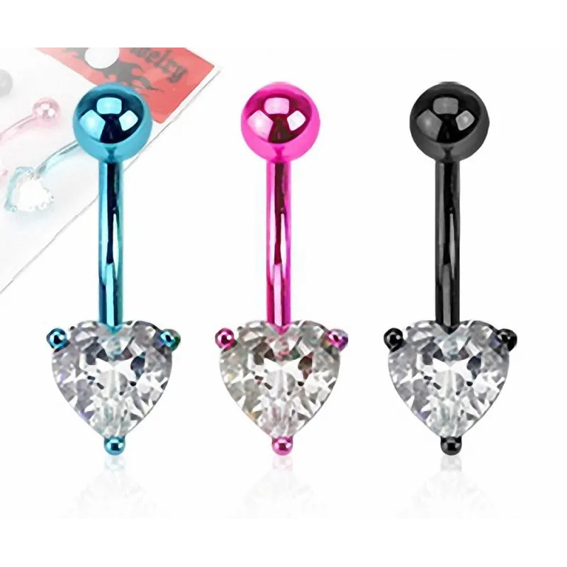 Lot de 3 Piercing Nombril Titanium Gemme Coeur