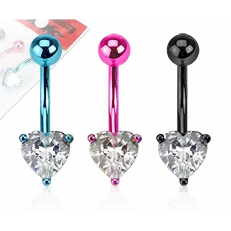 Lot de 3 Piercing Nombril Titanium Gemme Coeur