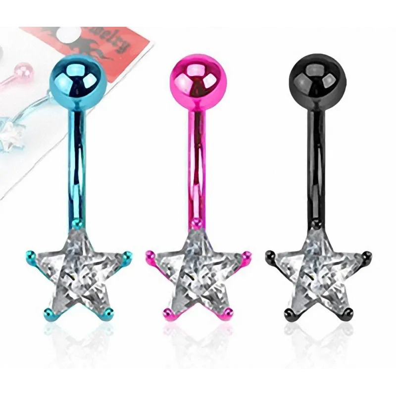 Lot de 3 Piercing Nombril Titanium Gemme Etoile