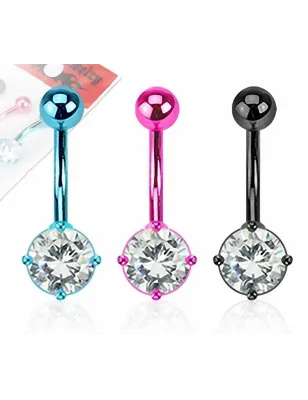 Lot de 3 Piercing Nombril Titanium Gemme Rond