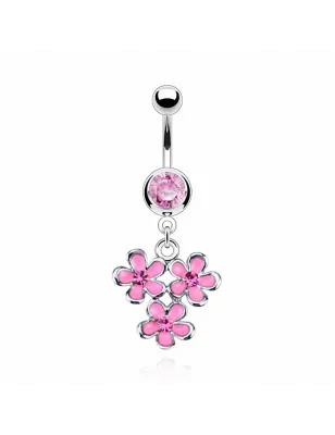 Piercing nombril acier Pendentif Fleurs Epoxy