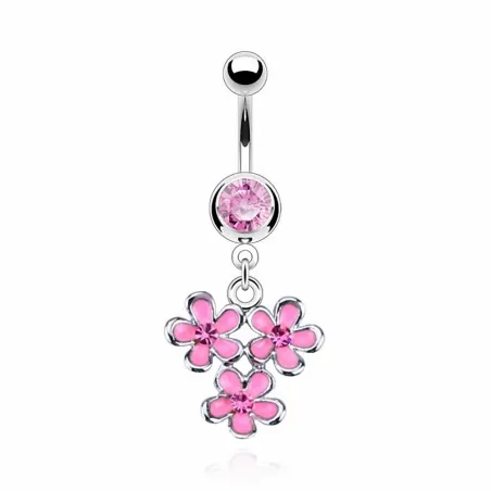 Piercing nombril acier Pendentif Fleurs Epoxy