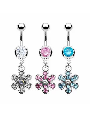 Piercing nombril acier chirurgical Fleur Gemmes