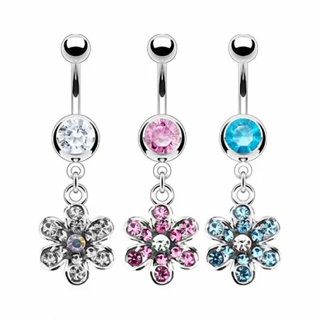 Piercing nombril acier chirurgical Fleur Gemmes