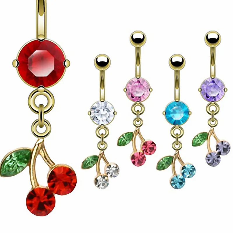 Piercing Nombril Plaqué Or 14K Cerise