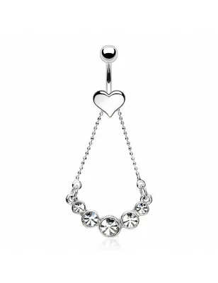Piercing nombril Coeur Chaîne et Gemmes