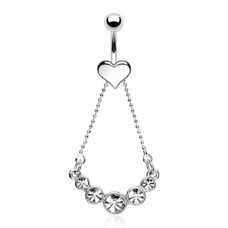 Piercing nombril Coeur Chaîne et Gemmes