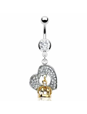 Piercing nombril Coeur Gemmes Couronne Plaqué Or