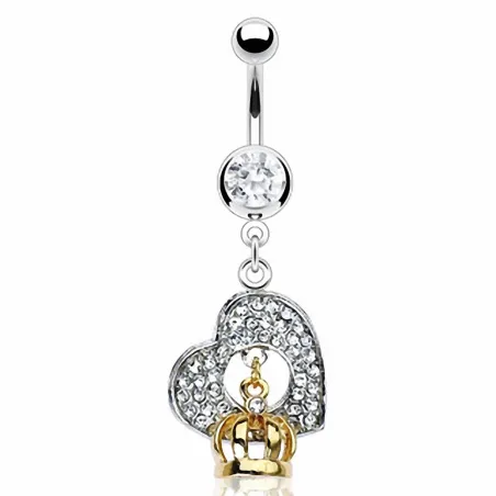 Piercing nombril Coeur Gemmes Couronne Plaqué Or