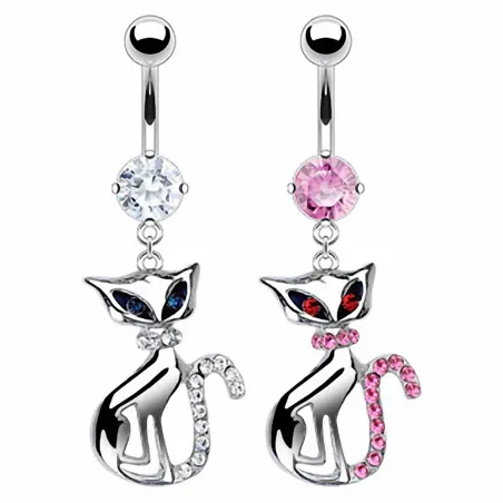 Piercing Nombril Pendentif Chat Gemmes