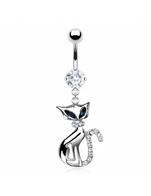 Piercing Nombril Pendentif Chat Gemmes