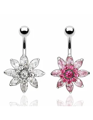 Piercing nombril Acier Chirurgical Fleur Multi Crystal