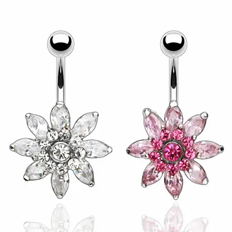 Piercing nombril Acier Chirurgical Fleur Multi Crystal