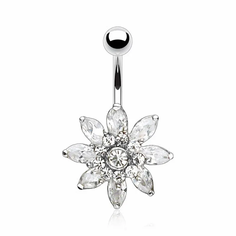 Piercing nombril Acier Chirurgical Fleur Multi Crystal